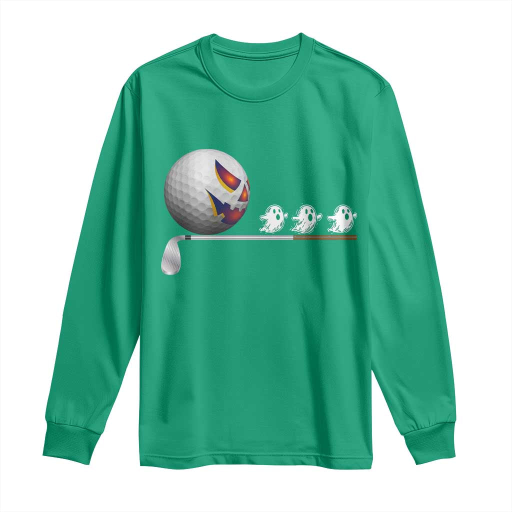 Funny Halloween Golf Pumpkin Chasing Ghost Gift Long Sleeve Shirt - Wonder Print Shop