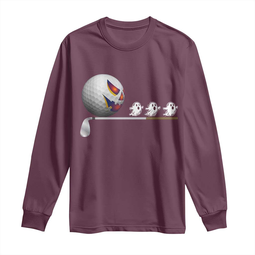 Funny Halloween Golf Pumpkin Chasing Ghost Gift Long Sleeve Shirt - Wonder Print Shop