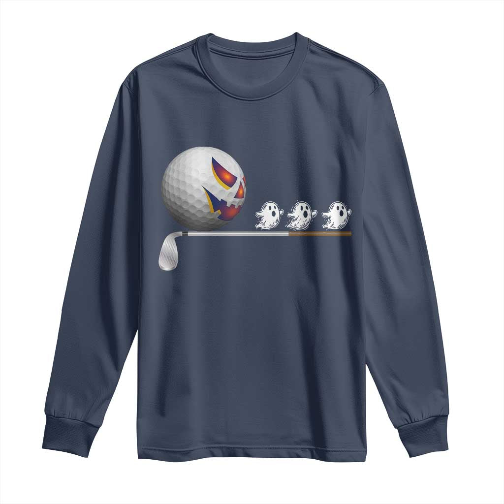 Funny Halloween Golf Pumpkin Chasing Ghost Gift Long Sleeve Shirt - Wonder Print Shop
