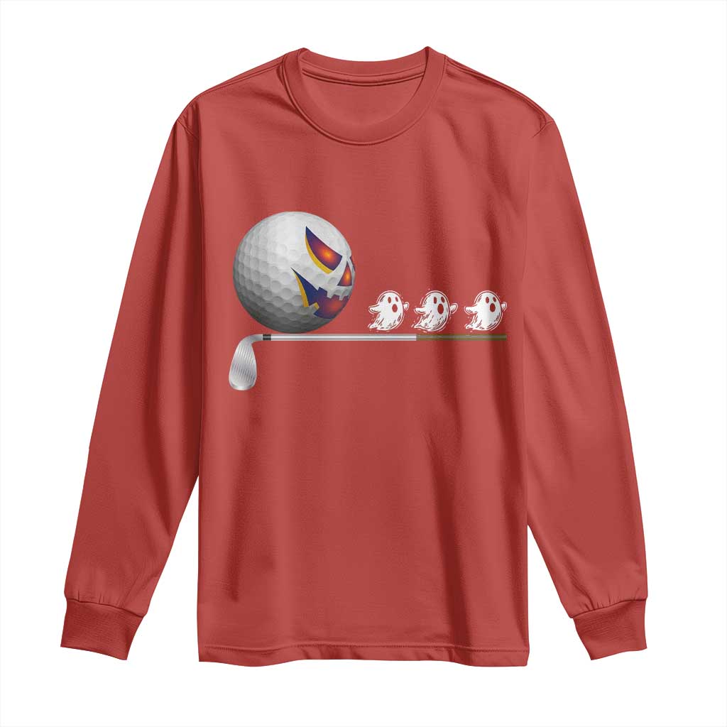 Funny Halloween Golf Pumpkin Chasing Ghost Gift Long Sleeve Shirt - Wonder Print Shop