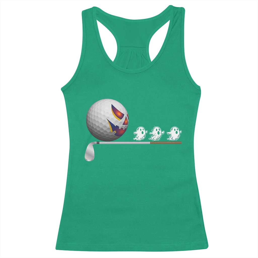 Funny Halloween Golf Pumpkin Chasing Ghost Gift Racerback Tank Top - Wonder Print Shop