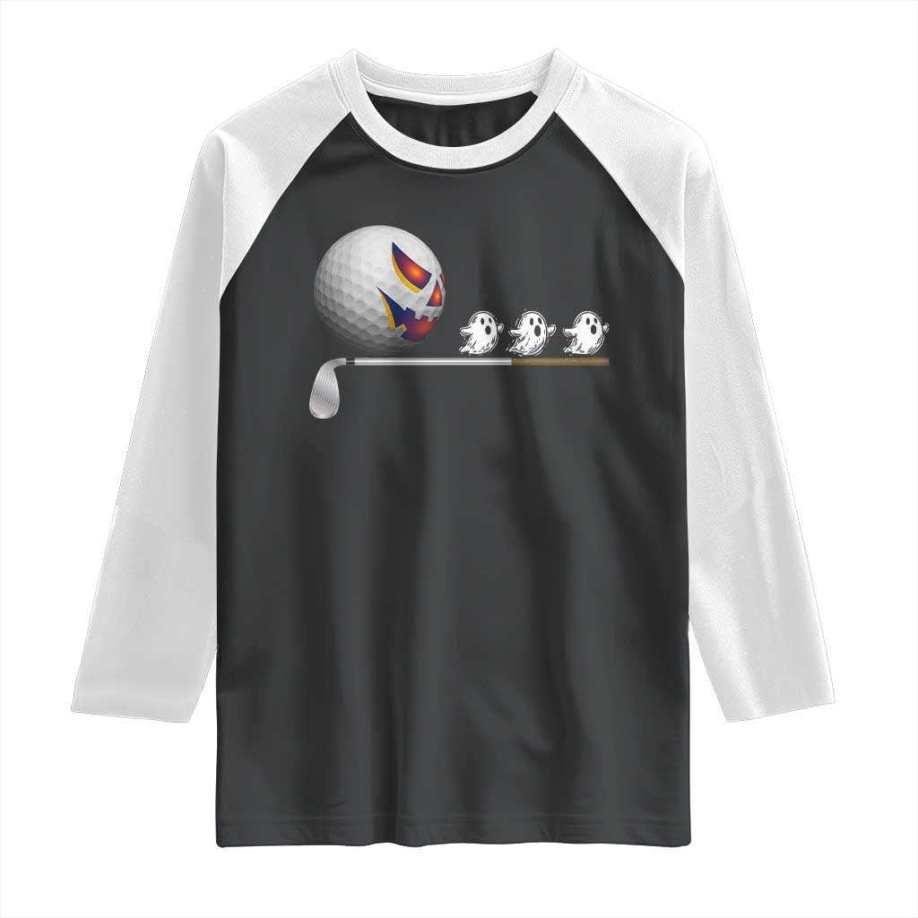Funny Halloween Golf Pumpkin Chasing Ghost Gift Raglan Shirt - Wonder Print Shop