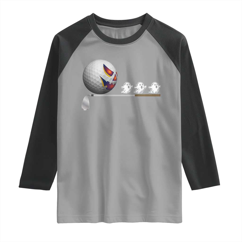 Funny Halloween Golf Pumpkin Chasing Ghost Gift Raglan Shirt - Wonder Print Shop