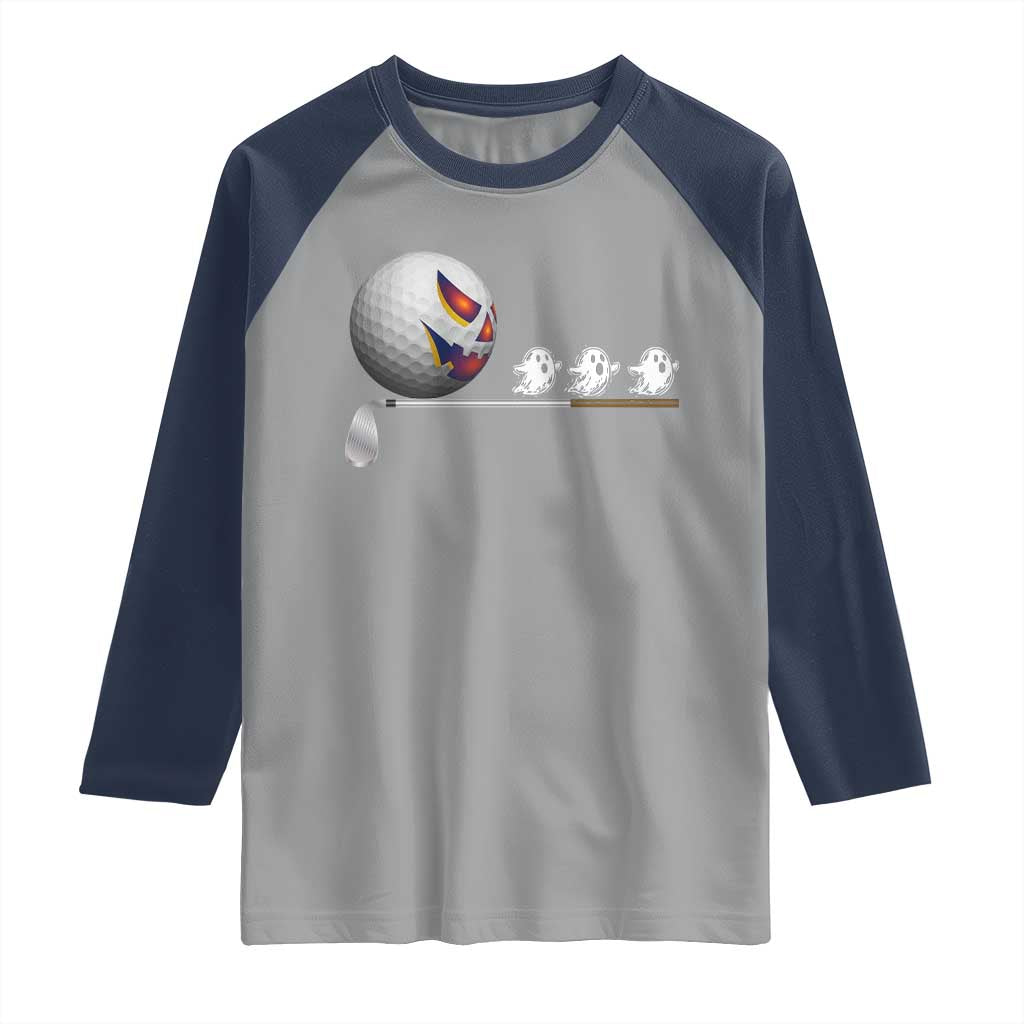 Funny Halloween Golf Pumpkin Chasing Ghost Gift Raglan Shirt - Wonder Print Shop