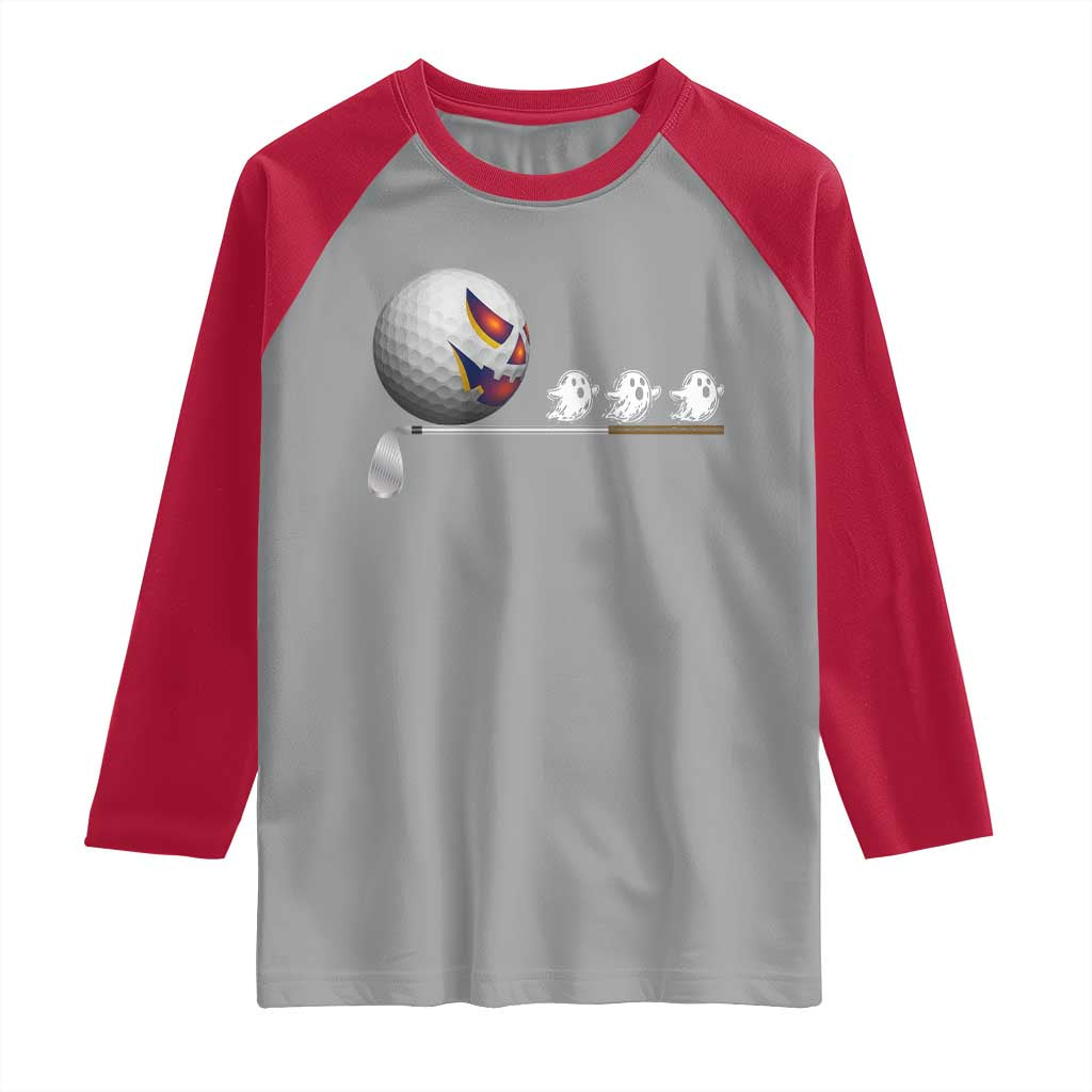 Funny Halloween Golf Pumpkin Chasing Ghost Gift Raglan Shirt - Wonder Print Shop