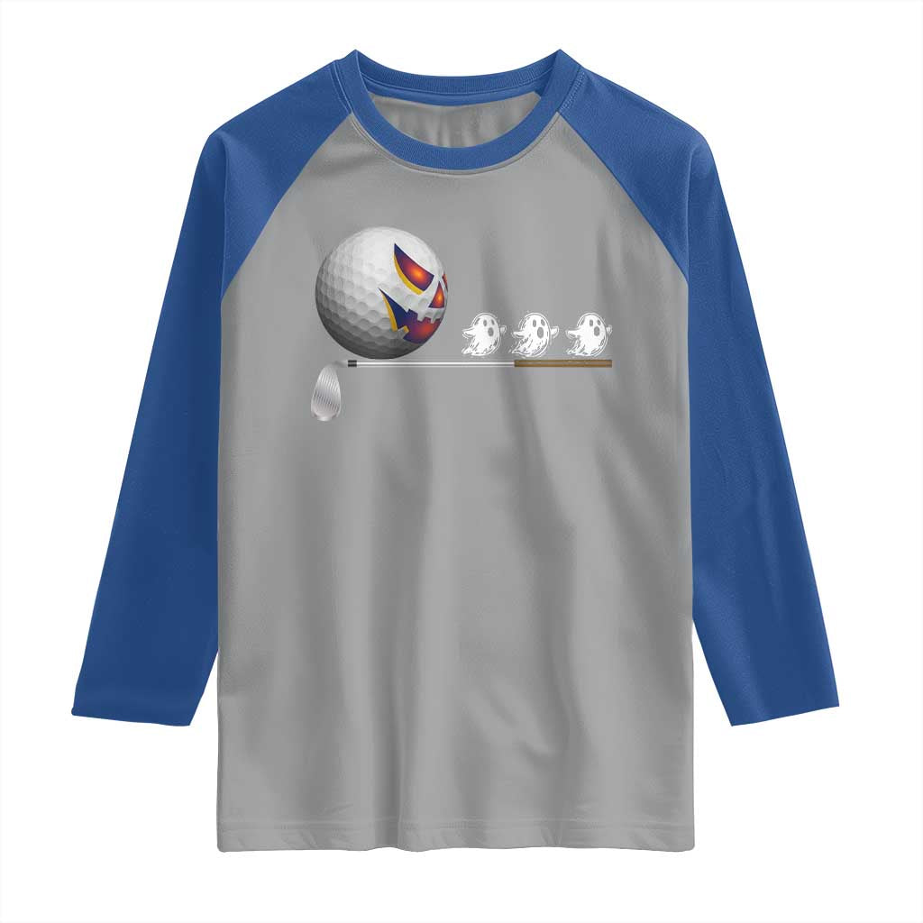 Funny Halloween Golf Pumpkin Chasing Ghost Gift Raglan Shirt - Wonder Print Shop