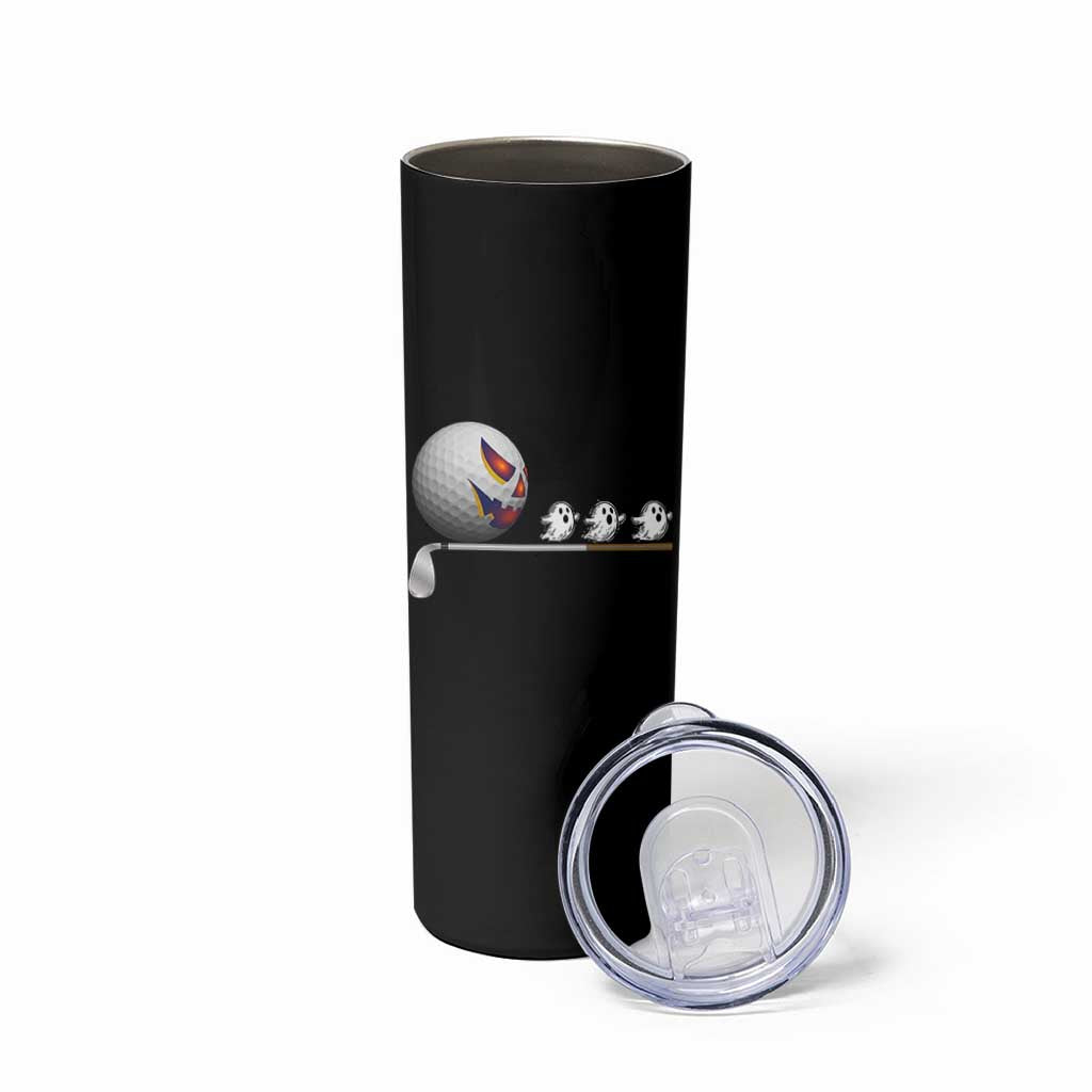 Funny Halloween Golf Pumpkin Chasing Ghost Gift Skinny Tumbler