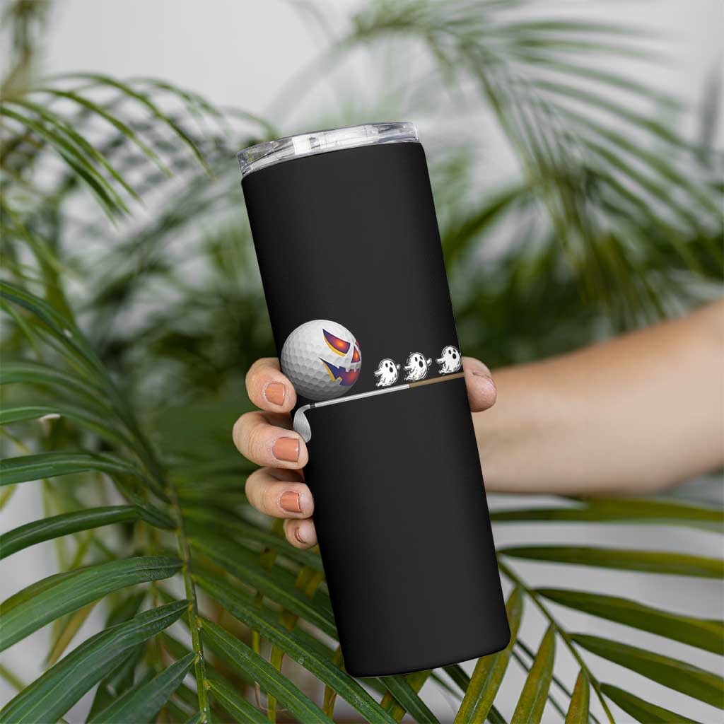Funny Halloween Golf Pumpkin Chasing Ghost Gift Skinny Tumbler