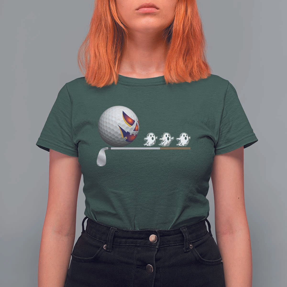 Funny Halloween Golf Pumpkin Chasing Ghost Gift T Shirt For Women - Wonder Print Shop