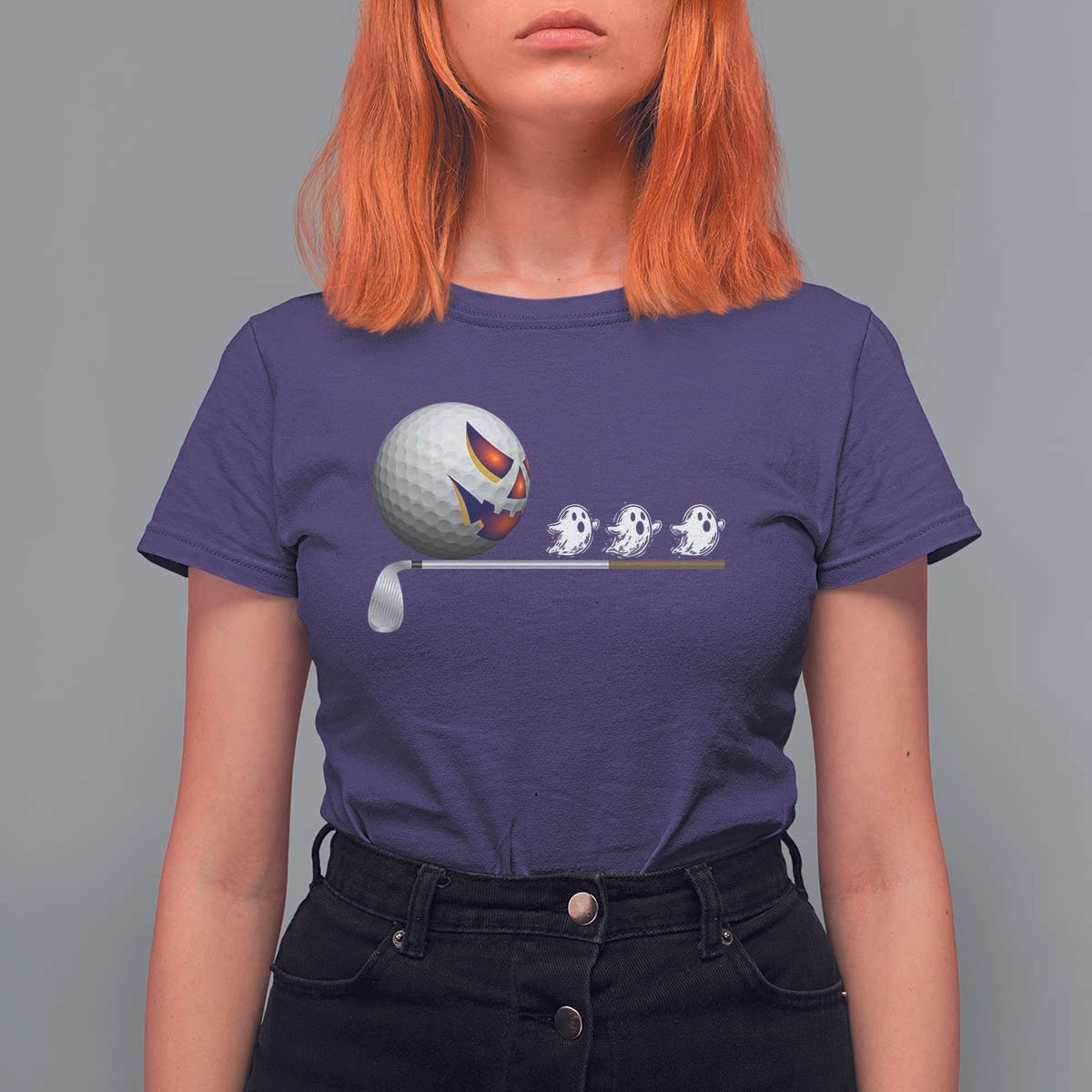 Funny Halloween Golf Pumpkin Chasing Ghost Gift T Shirt For Women - Wonder Print Shop
