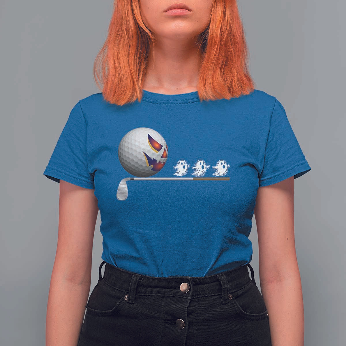 Funny Halloween Golf Pumpkin Chasing Ghost Gift T Shirt For Women - Wonder Print Shop