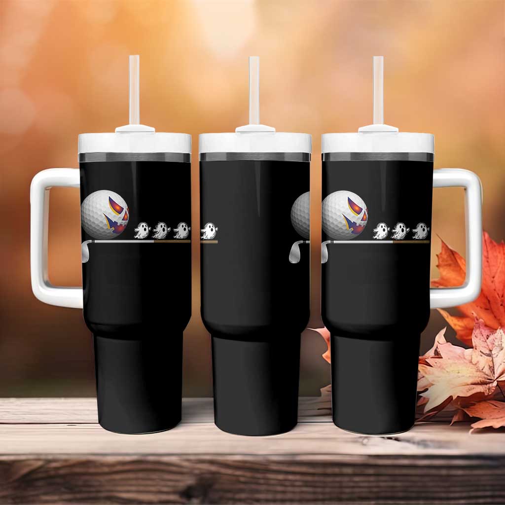 Funny Halloween Golf Pumpkin Chasing Ghost Gift Tumbler With Handle