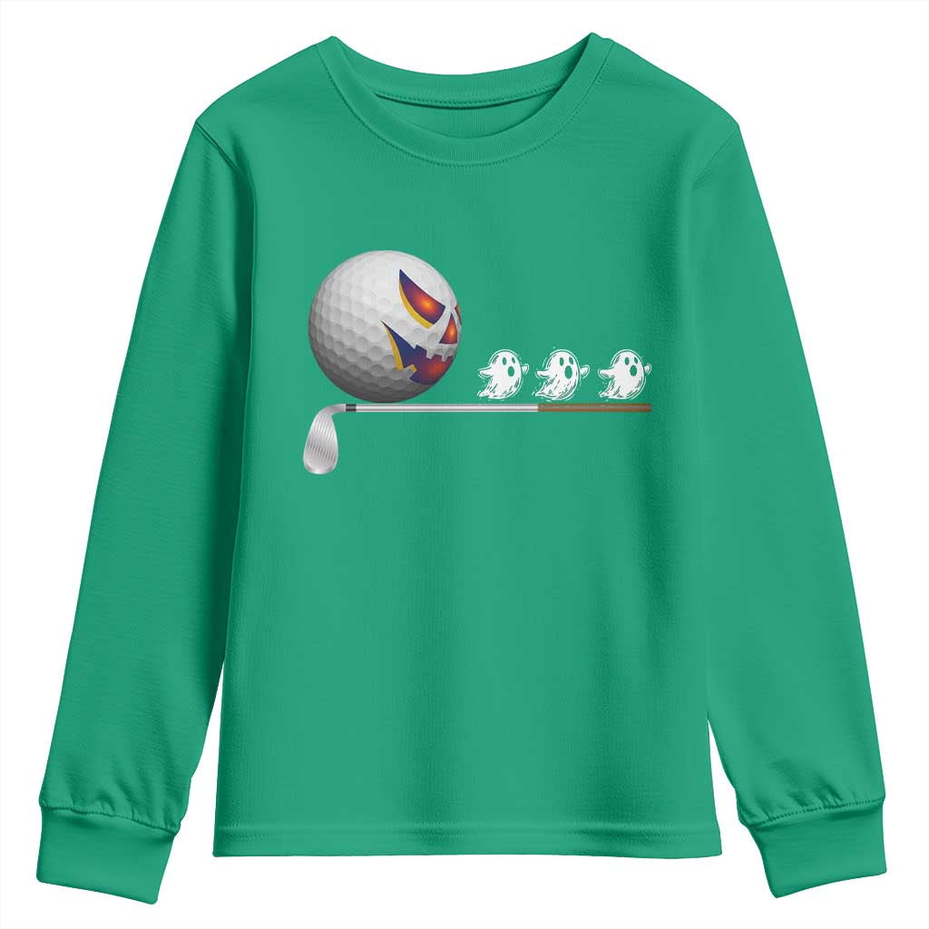 Funny Halloween Golf Pumpkin Chasing Ghost Gift Youth Sweatshirt - Wonder Print Shop