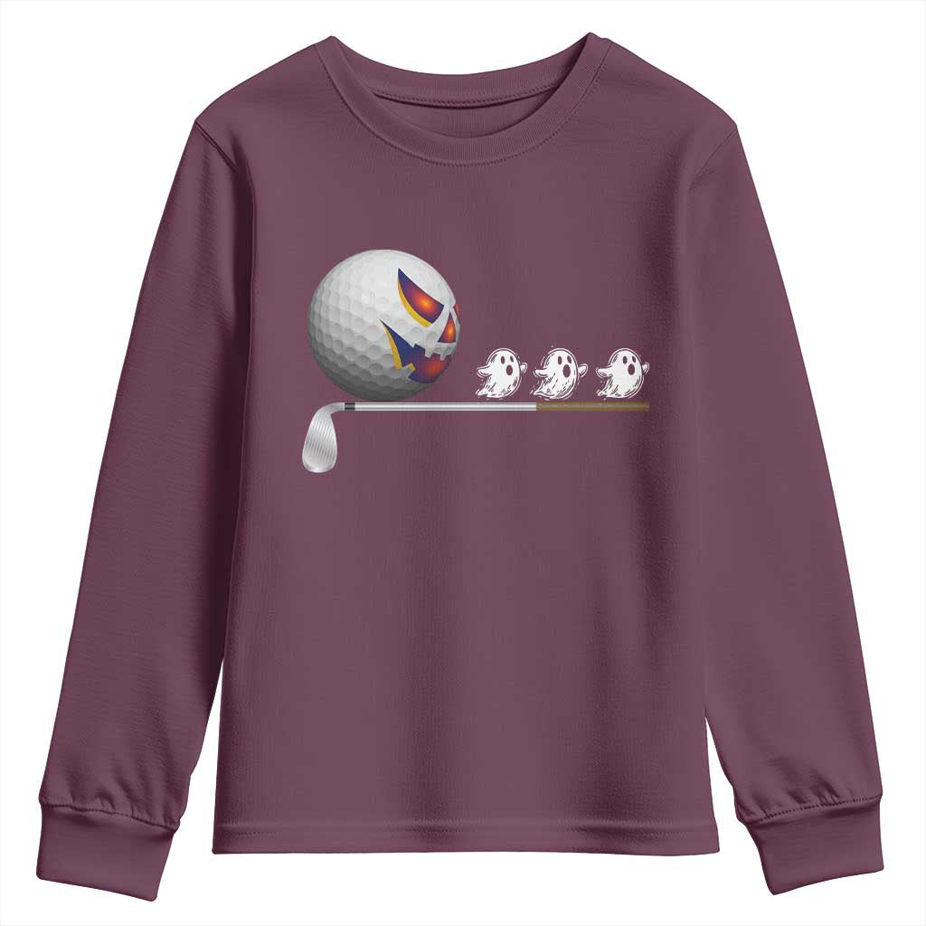Funny Halloween Golf Pumpkin Chasing Ghost Gift Youth Sweatshirt - Wonder Print Shop