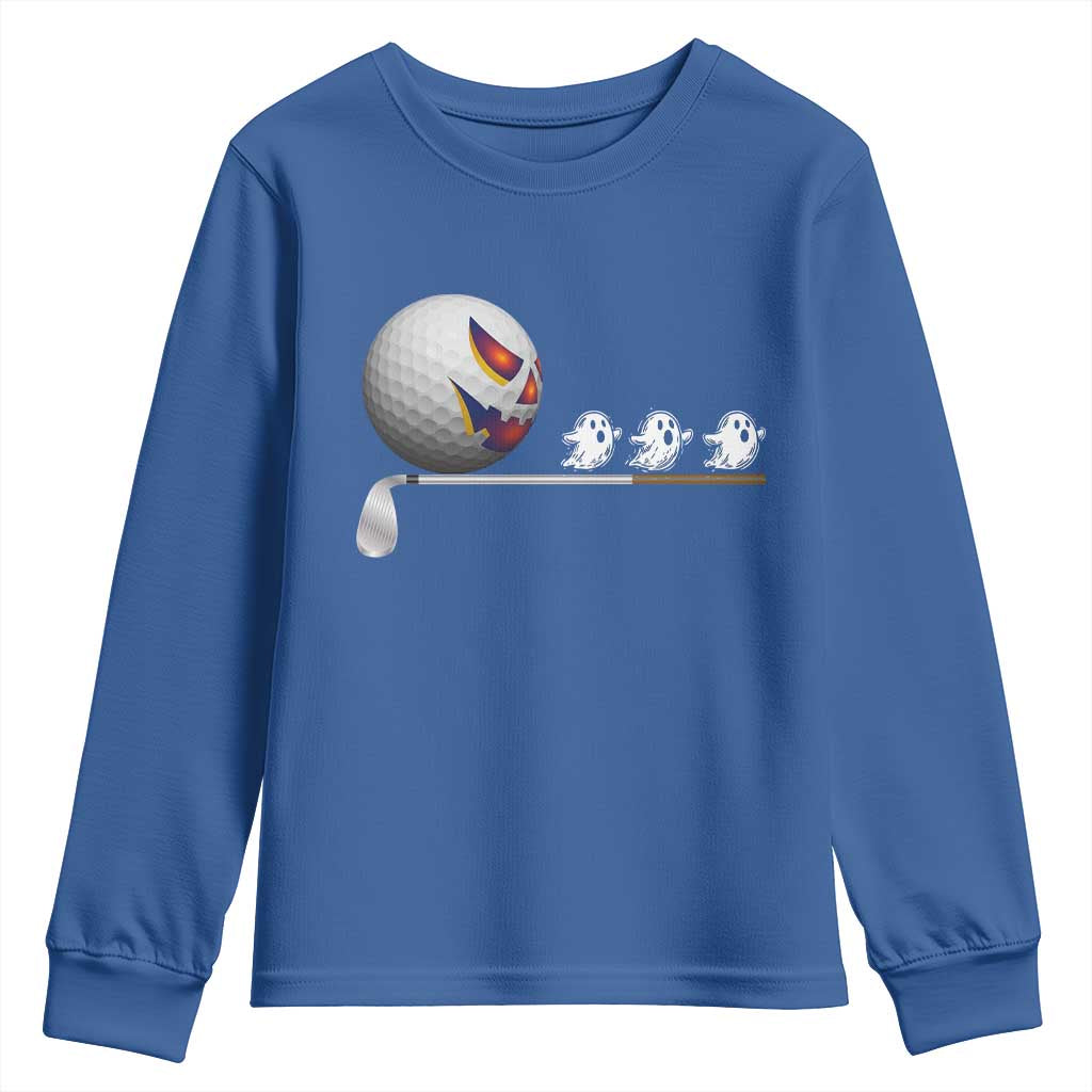 Funny Halloween Golf Pumpkin Chasing Ghost Gift Youth Sweatshirt - Wonder Print Shop