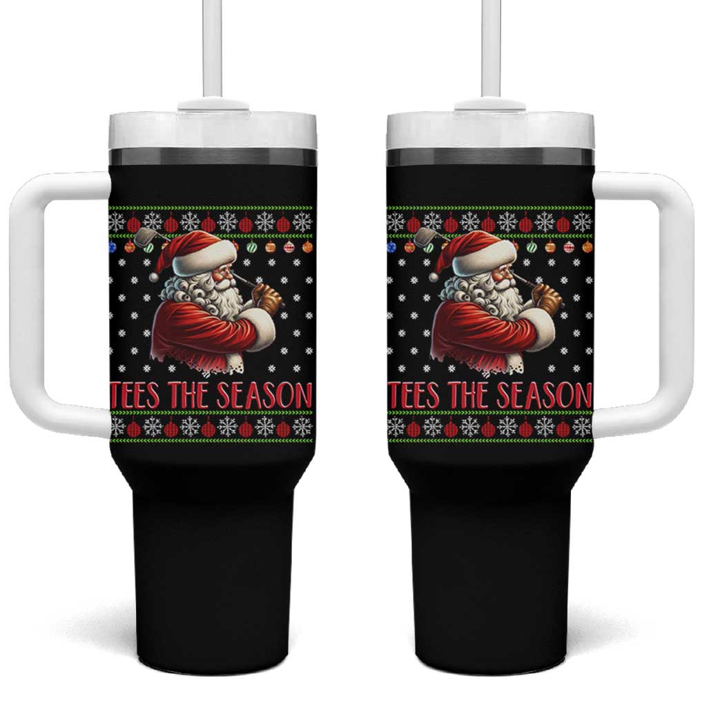 Funny Golf Holiday Gift Tumbler With Handle Tees The Season Ugly Sweater - Wonder Print Shop