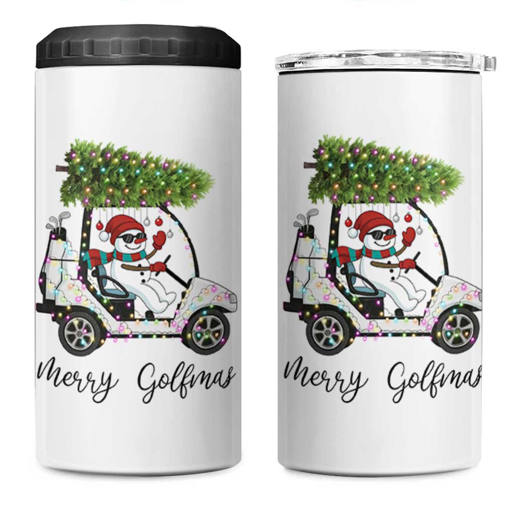 Funny Christmas Golf 4 in 1 Can Cooler Tumbler Snowman Driving Golf Cart Merry Golfmas - Wonder Print Shop