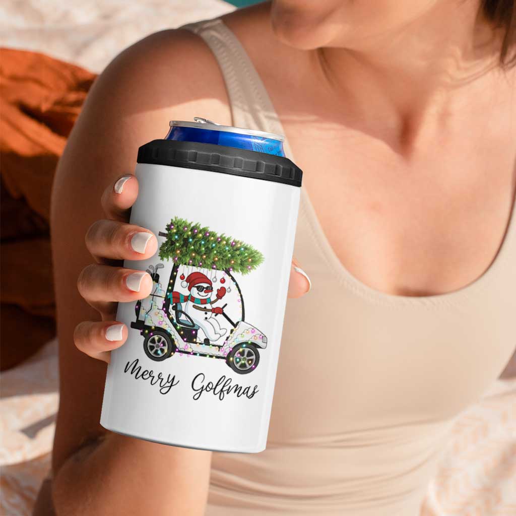 Funny Christmas Golf 4 in 1 Can Cooler Tumbler Snowman Driving Golf Cart Merry Golfmas - Wonder Print Shop