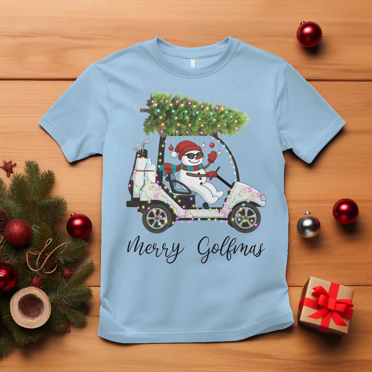 Funny Christmas Golf T Shirt Snowman Driving Golf Cart Merry Golfmas - Wonder Print Shop