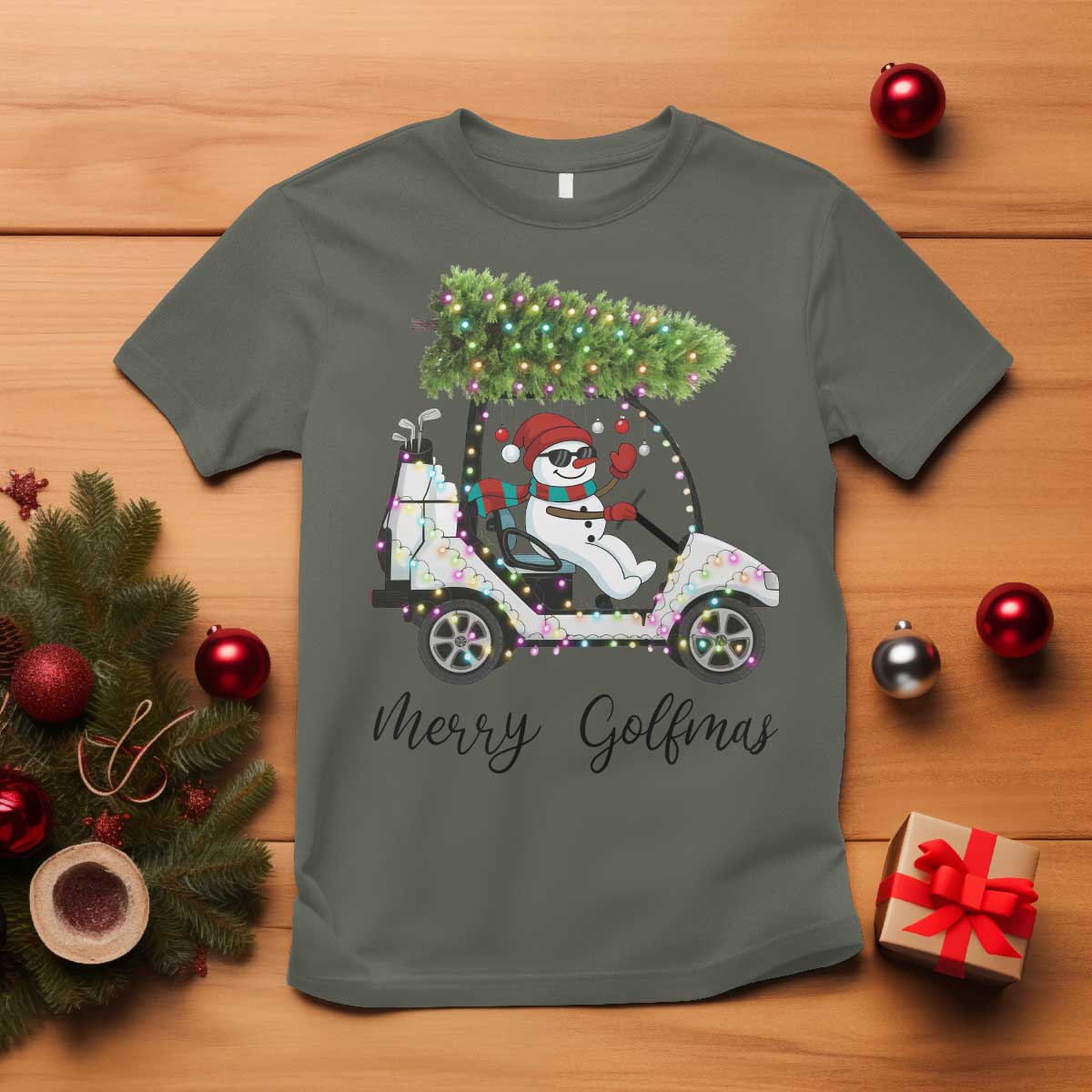 Funny Christmas Golf T Shirt Snowman Driving Golf Cart Merry Golfmas - Wonder Print Shop