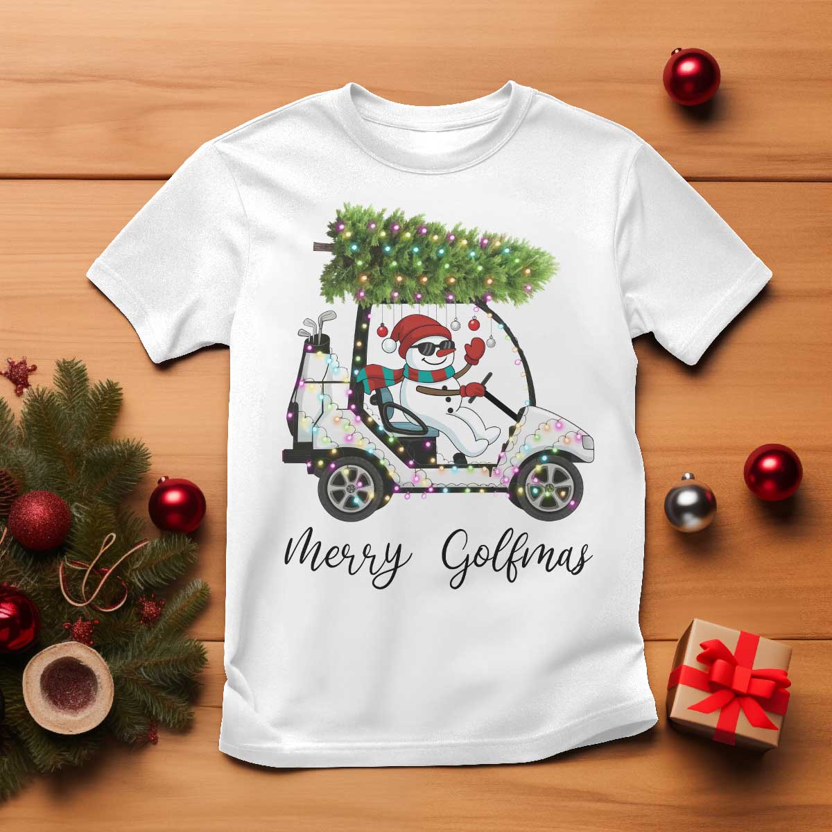 Funny Christmas Golf T Shirt Snowman Driving Golf Cart Merry Golfmas - Wonder Print Shop