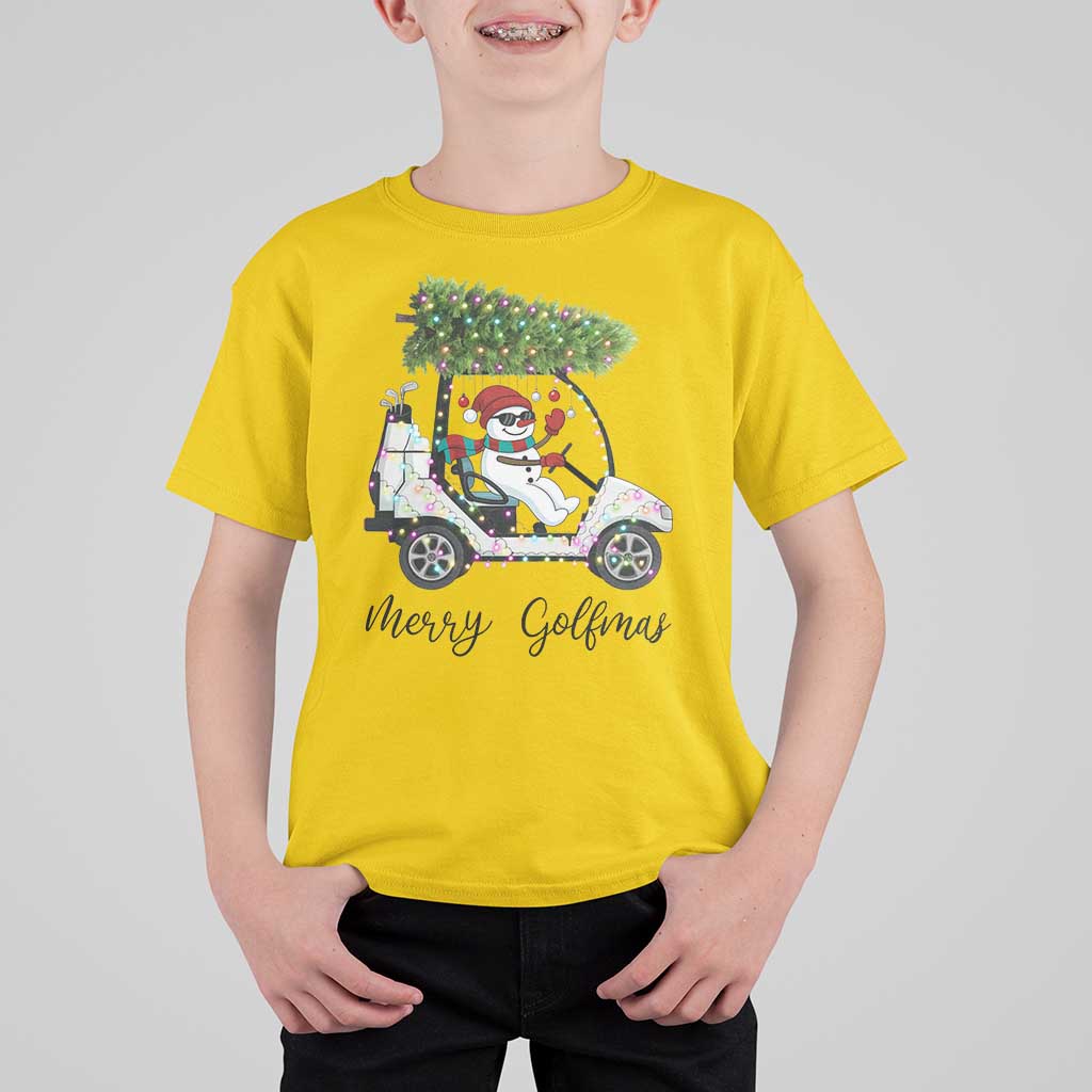 Funny Christmas Golf T Shirt For Kid Snowman Driving Golf Cart Merry Golfmas - Wonder Print Shop
