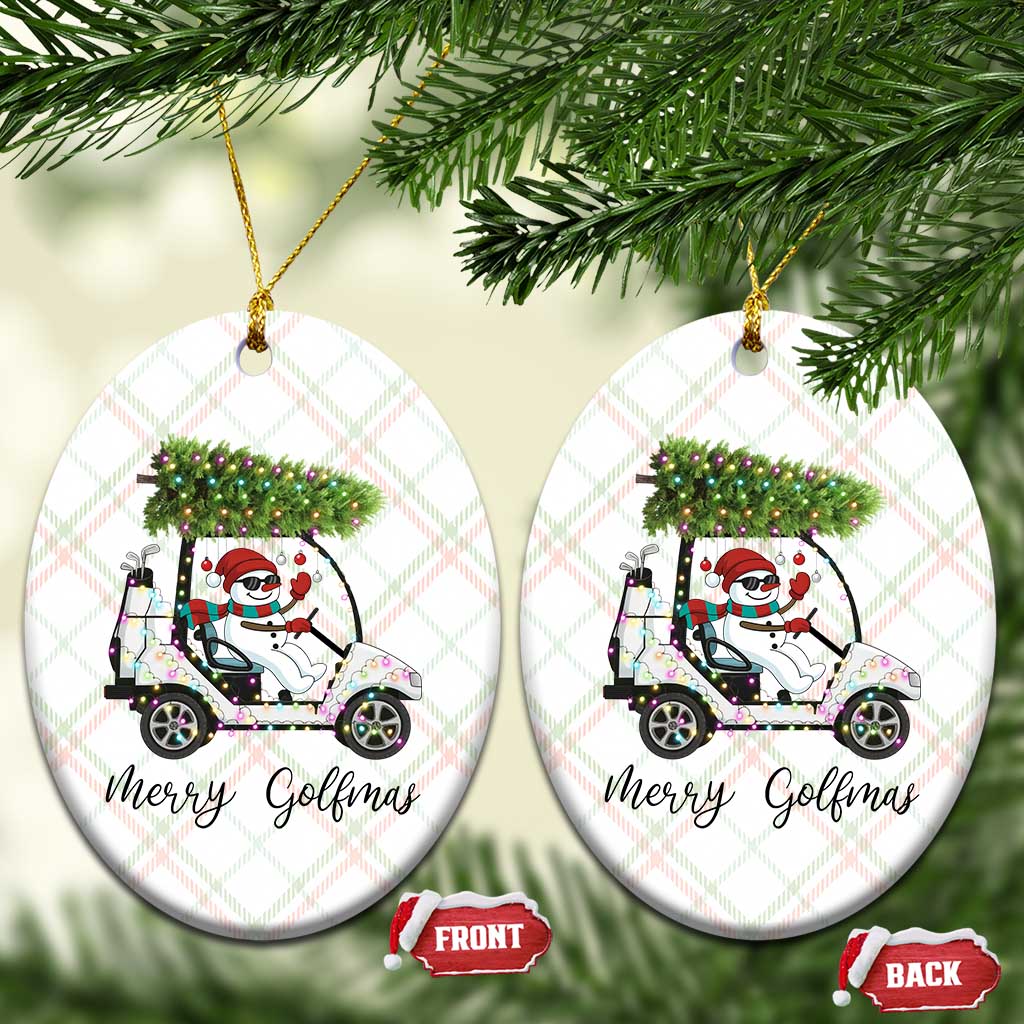 Funny Xmas Golf Ceramic Ornament Snowman Driving Golf Cart Merry Golfmas - Wonder Print Shop