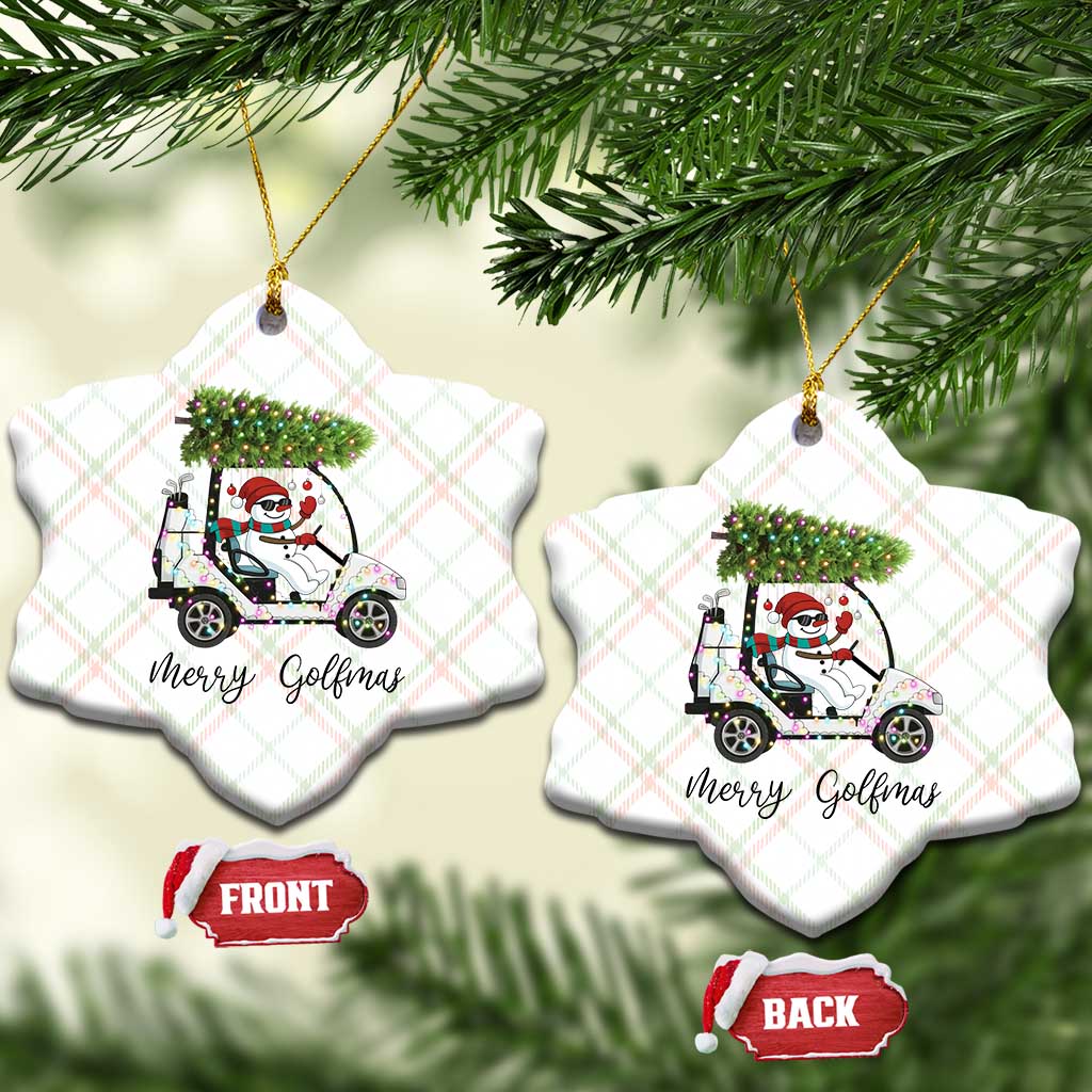 Funny Xmas Golf Ceramic Ornament Snowman Driving Golf Cart Merry Golfmas - Wonder Print Shop