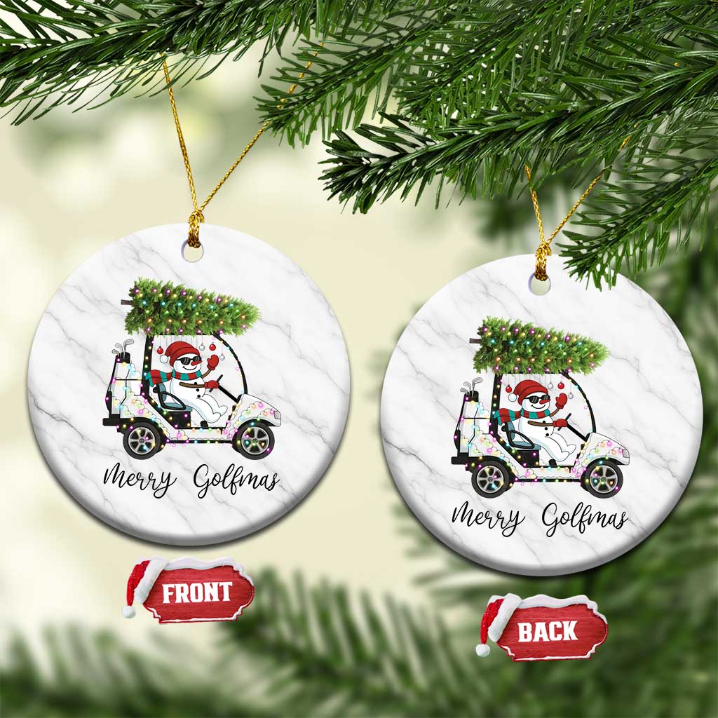 Funny Xmas Golf Ceramic Ornament Snowman Driving Golf Cart Merry Golfmas - Wonder Print Shop