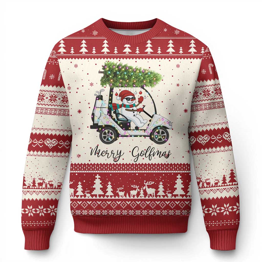 Funny Xmas Golf Ugly Christmas Sweater Snowman Driving Golf Cart Merry Golfmas - Wonder Print Shop