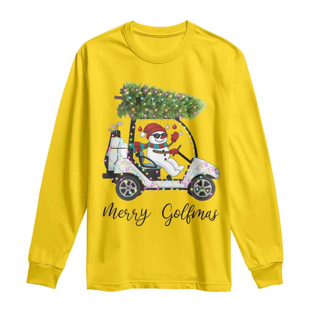 Funny Christmas Golf Long Sleeve Shirt Snowman Driving Golf Cart Merry Golfmas - Wonder Print Shop