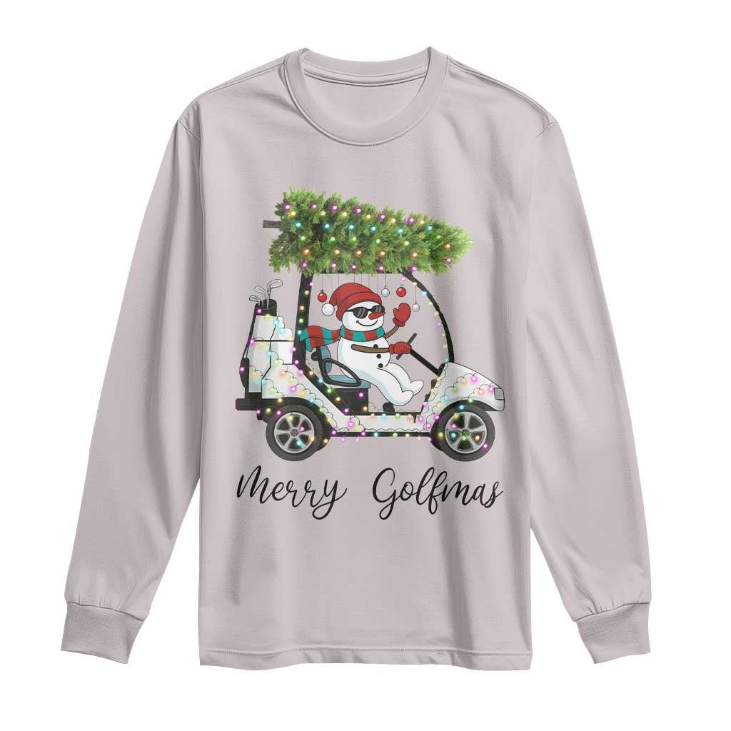 Funny Christmas Golf Long Sleeve Shirt Snowman Driving Golf Cart Merry Golfmas - Wonder Print Shop