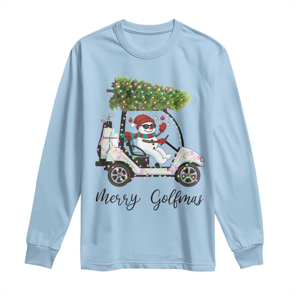Funny Christmas Golf Long Sleeve Shirt Snowman Driving Golf Cart Merry Golfmas - Wonder Print Shop