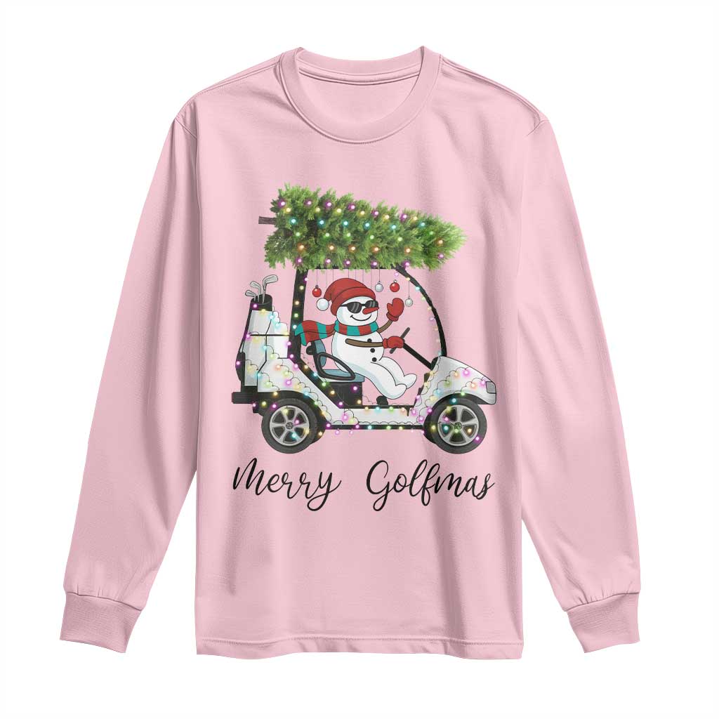 Funny Christmas Golf Long Sleeve Shirt Snowman Driving Golf Cart Merry Golfmas - Wonder Print Shop