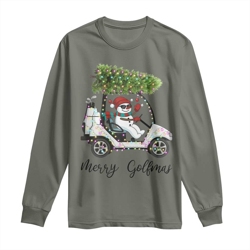 Funny Christmas Golf Long Sleeve Shirt Snowman Driving Golf Cart Merry Golfmas - Wonder Print Shop