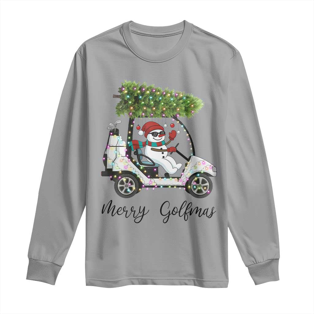 Funny Christmas Golf Long Sleeve Shirt Snowman Driving Golf Cart Merry Golfmas - Wonder Print Shop