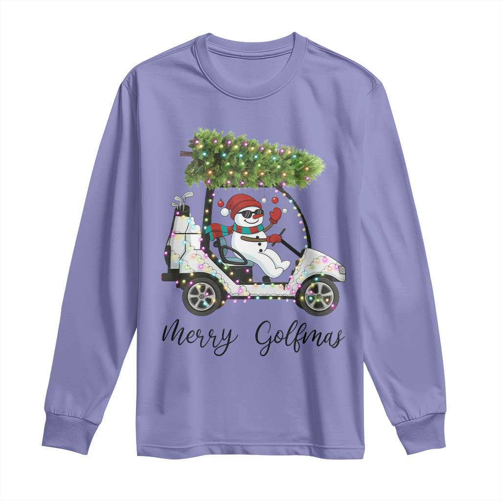 Funny Christmas Golf Long Sleeve Shirt Snowman Driving Golf Cart Merry Golfmas - Wonder Print Shop