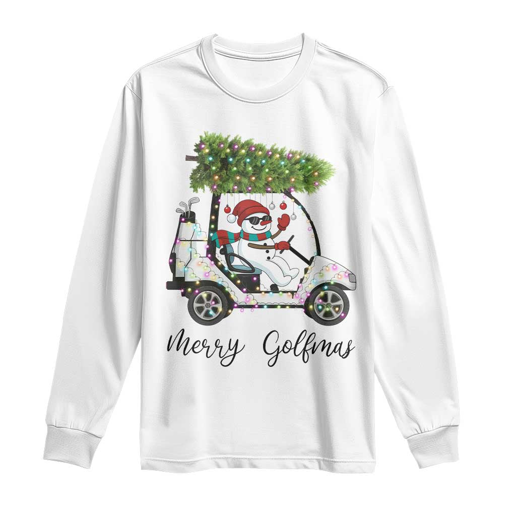 Funny Christmas Golf Long Sleeve Shirt Snowman Driving Golf Cart Merry Golfmas - Wonder Print Shop