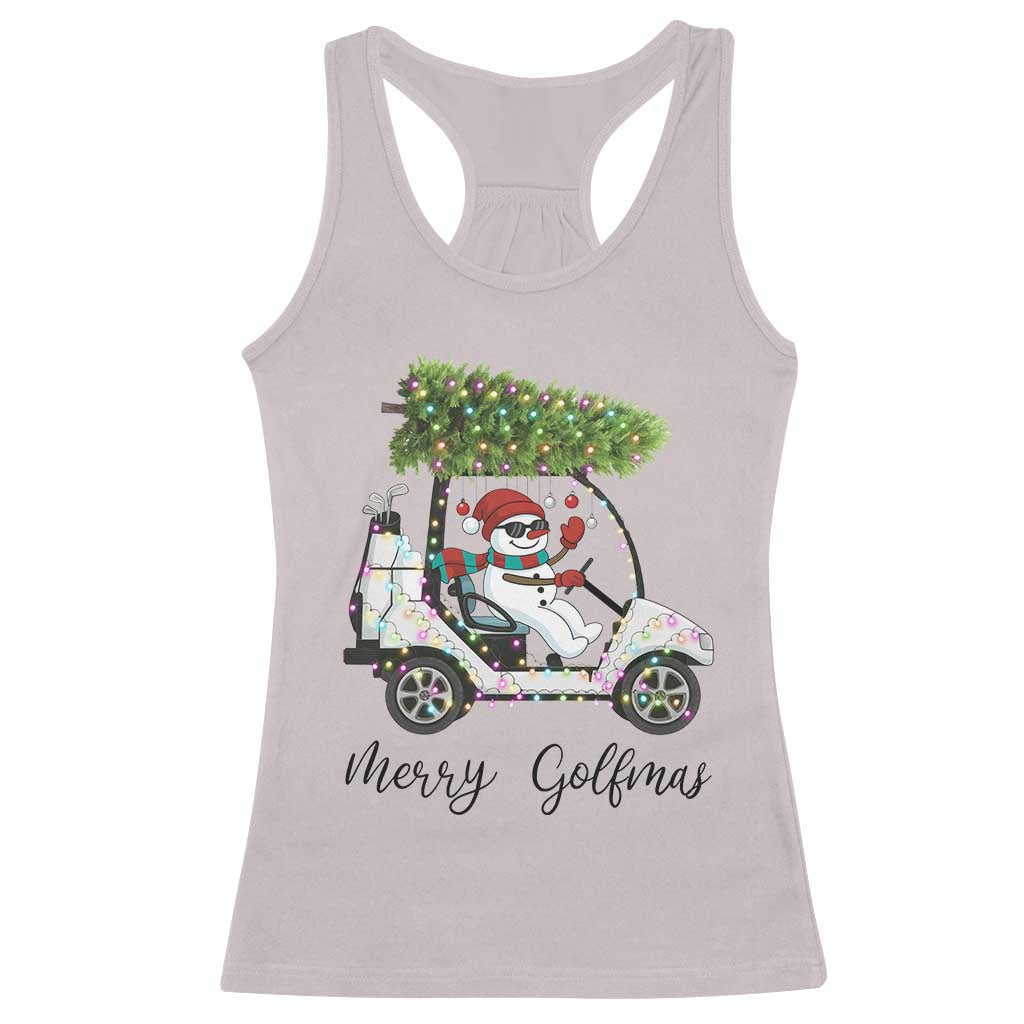 Funny Christmas Golf Racerback Tank Top Snowman Driving Golf Cart Merry Golfmas - Wonder Print Shop