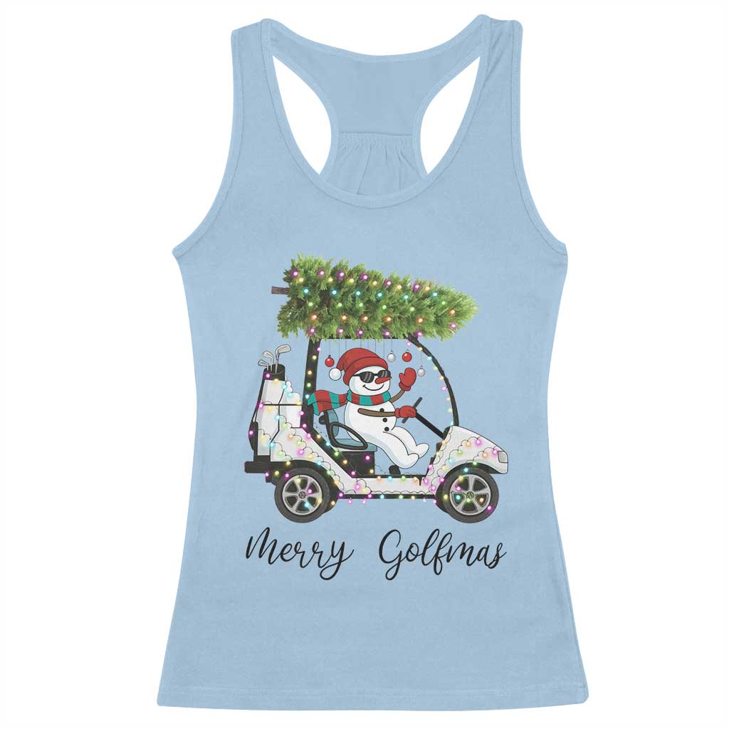 Funny Christmas Golf Racerback Tank Top Snowman Driving Golf Cart Merry Golfmas - Wonder Print Shop