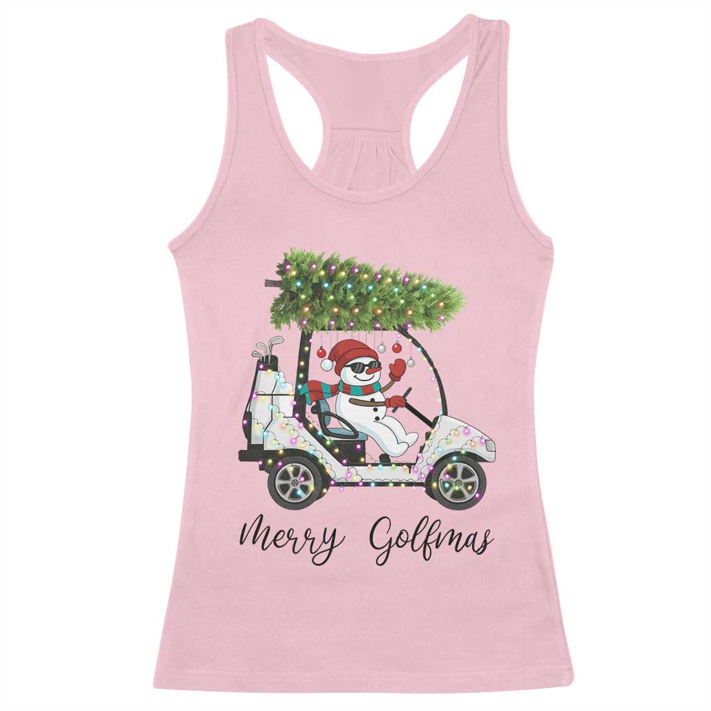 Funny Christmas Golf Racerback Tank Top Snowman Driving Golf Cart Merry Golfmas - Wonder Print Shop