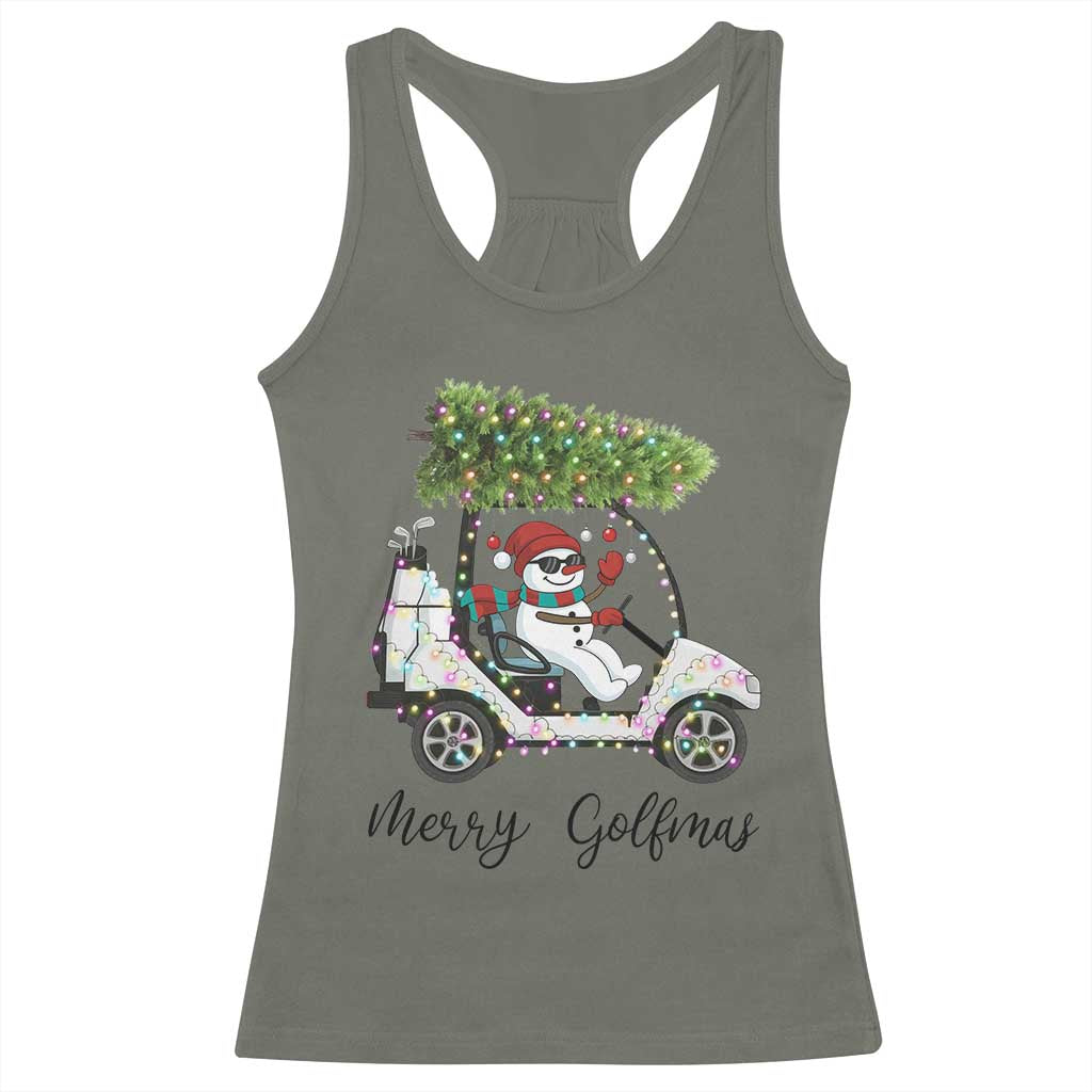 Funny Christmas Golf Racerback Tank Top Snowman Driving Golf Cart Merry Golfmas - Wonder Print Shop
