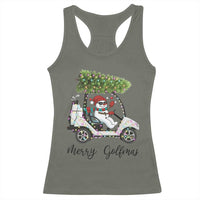 Funny Christmas Golf Racerback Tank Top Snowman Driving Golf Cart Merry Golfmas - Wonder Print Shop