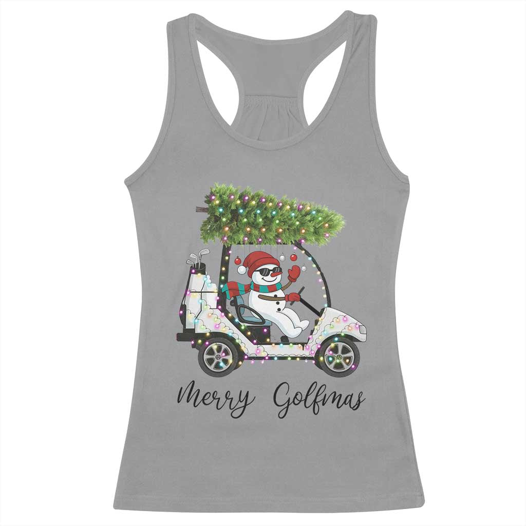 Funny Christmas Golf Racerback Tank Top Snowman Driving Golf Cart Merry Golfmas - Wonder Print Shop
