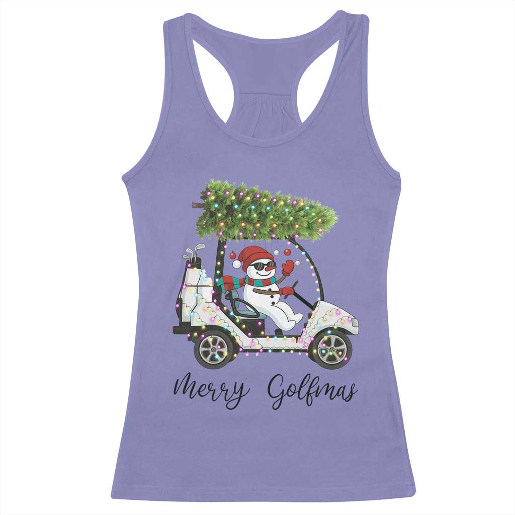 Funny Christmas Golf Racerback Tank Top Snowman Driving Golf Cart Merry Golfmas - Wonder Print Shop