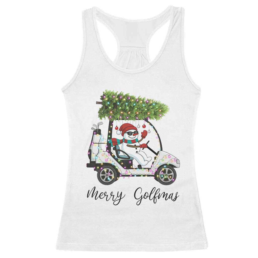 Funny Christmas Golf Racerback Tank Top Snowman Driving Golf Cart Merry Golfmas - Wonder Print Shop