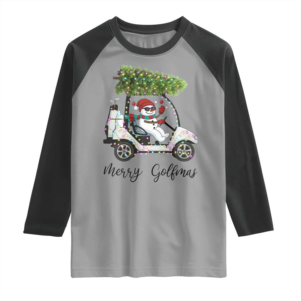 Funny Christmas Golf Raglan Shirt Snowman Driving Golf Cart Merry Golfmas - Wonder Print Shop