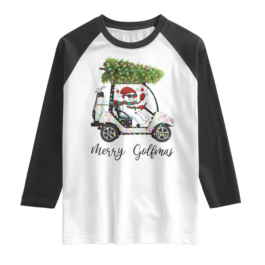 Funny Christmas Golf Raglan Shirt Snowman Driving Golf Cart Merry Golfmas - Wonder Print Shop