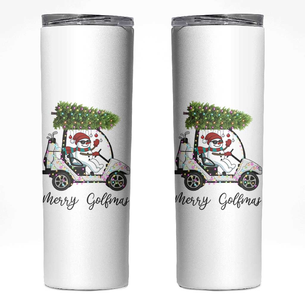 Funny Christmas Golf Skinny Tumbler Snowman Driving Golf Cart Merry Golfmas - Wonder Print Shop