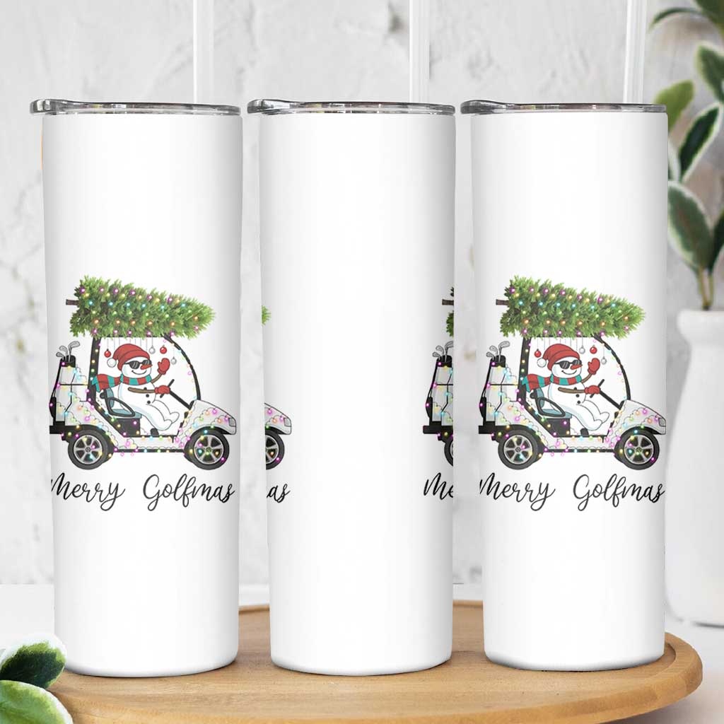 Funny Christmas Golf Skinny Tumbler Snowman Driving Golf Cart Merry Golfmas - Wonder Print Shop